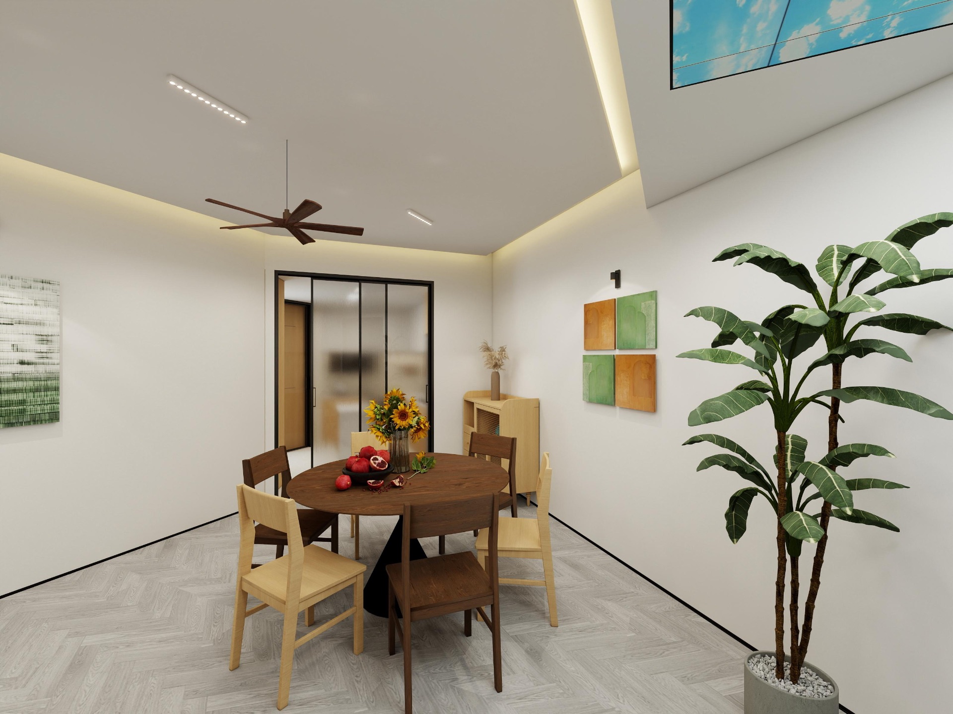 Dining — ceiling fan & sky panel
