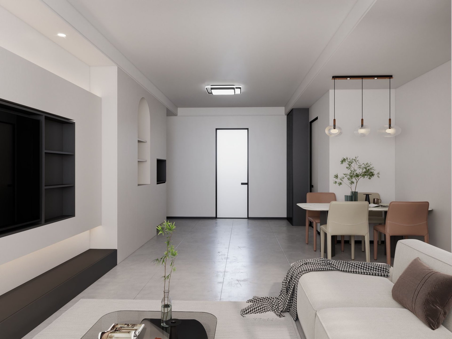 Living & dining — full view to entry door