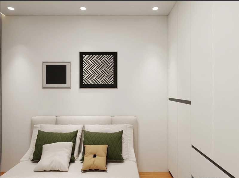 Second bedroom — gallery art & built-in wardrobe