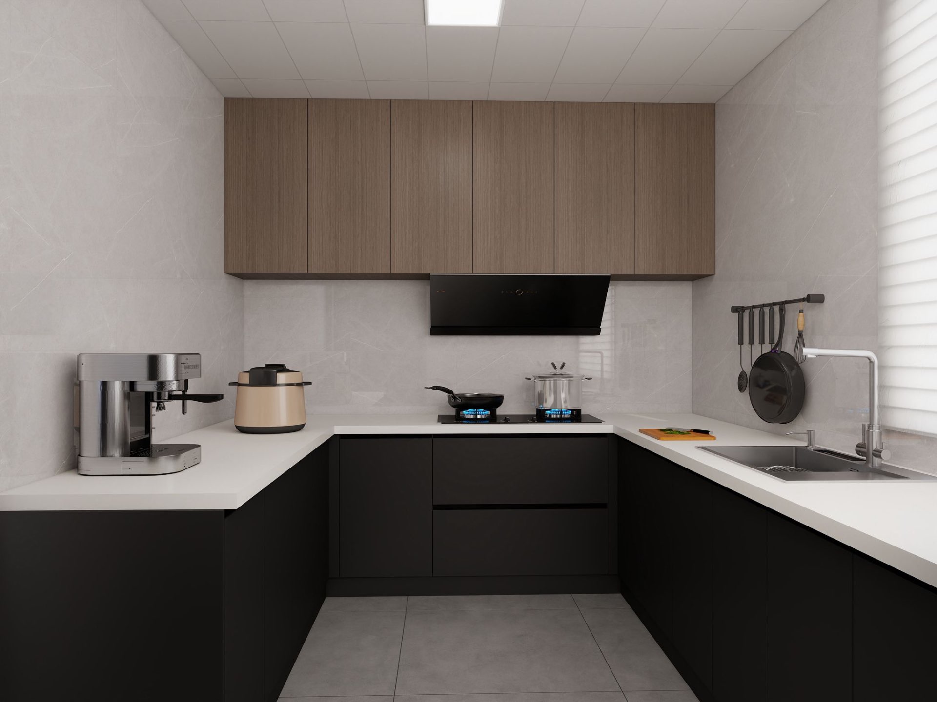 Kitchen — U-shaped layout with hood & cooktop