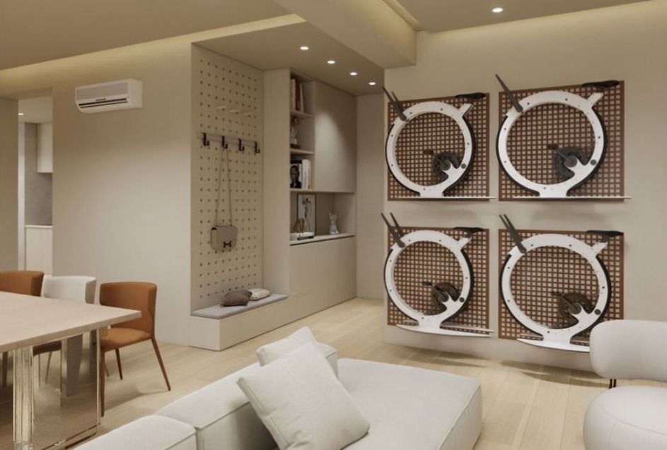 Living — display wall, entry view