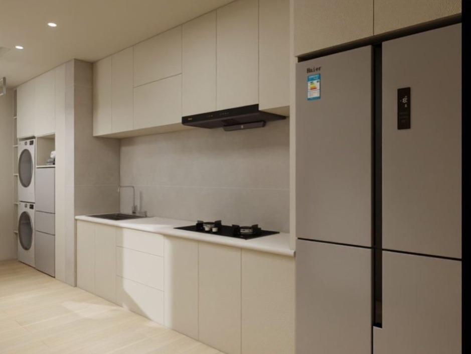 Kitchen — galley layout, full appliances