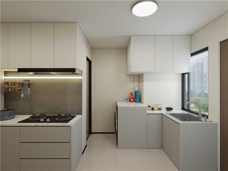 Kitchen — L-shaped layout with sink & window