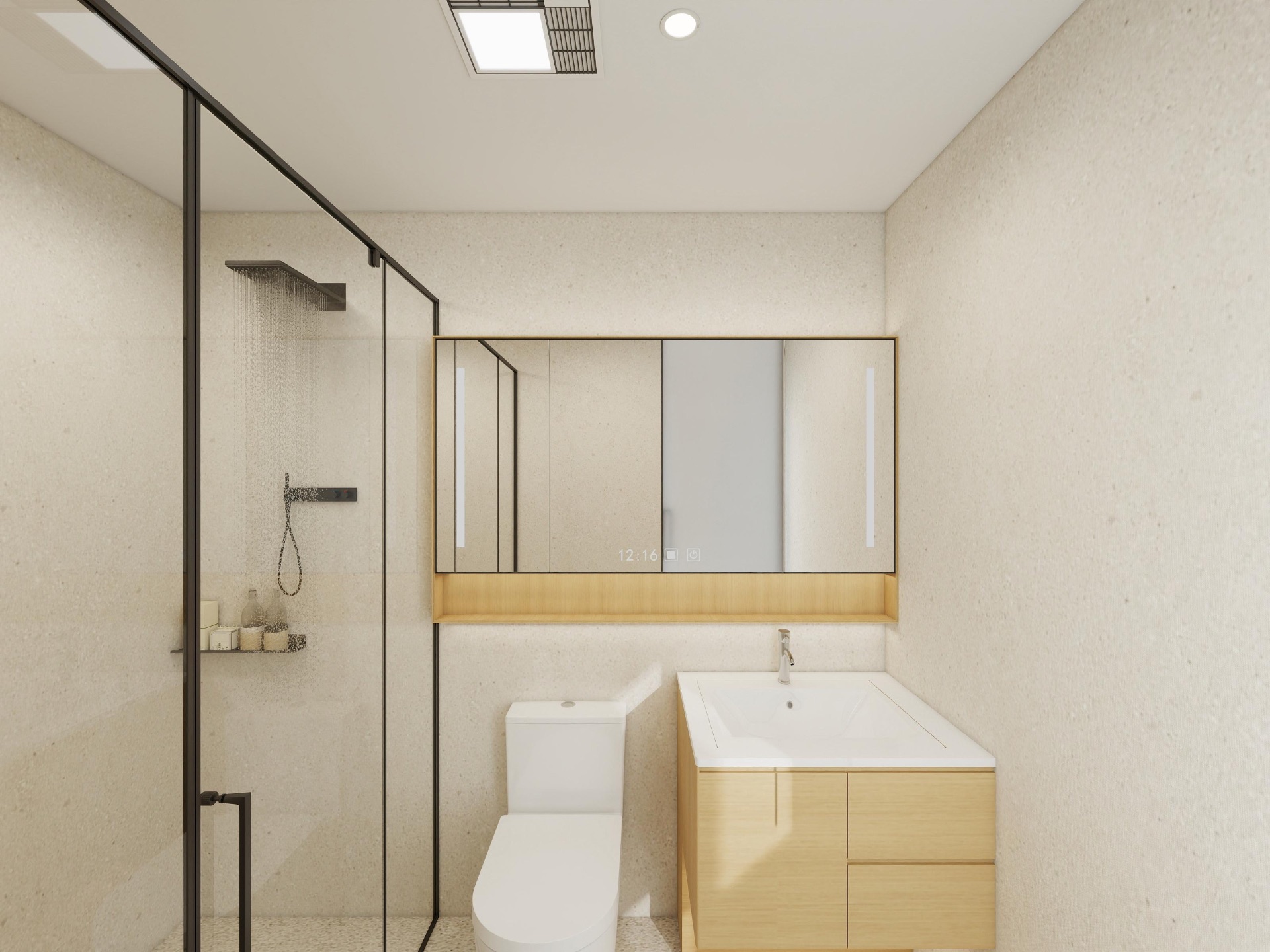 Bath — wet-zone shower & vanity