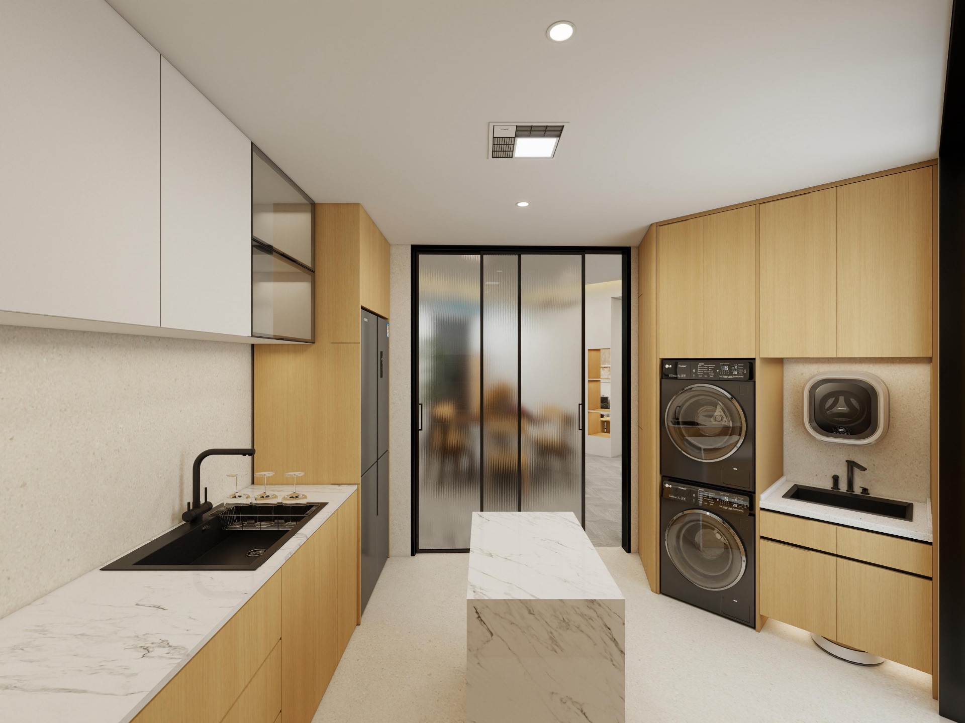 Kitchen — galley view to service yard