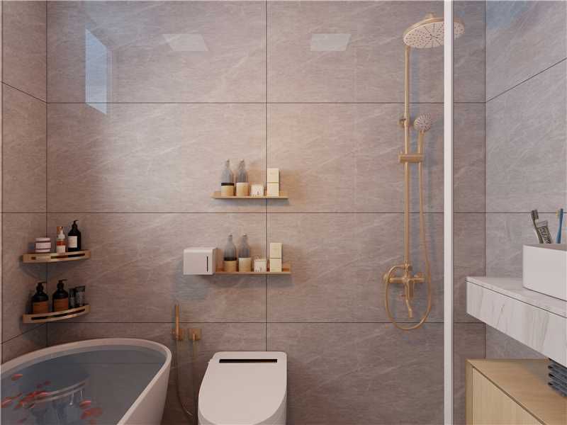 Master bath — stone tile, brass fixtures & tub