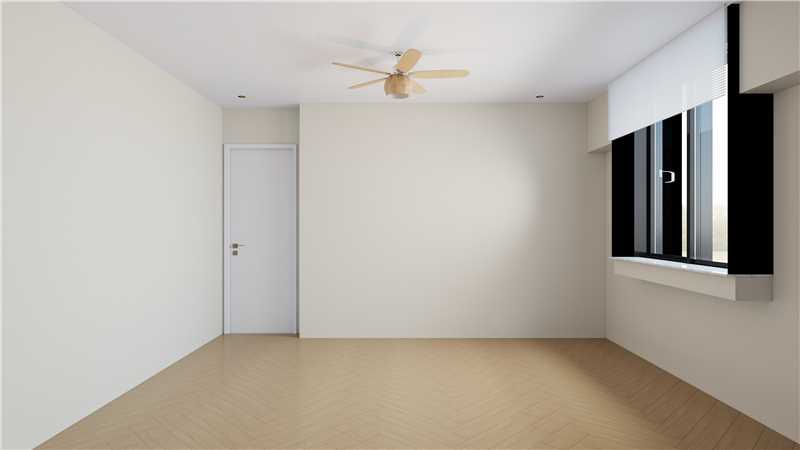 Bedroom — empty layout, fan & bay window