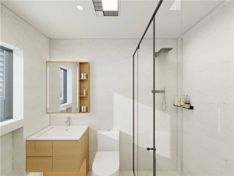 Common bath — vanity & rain shower